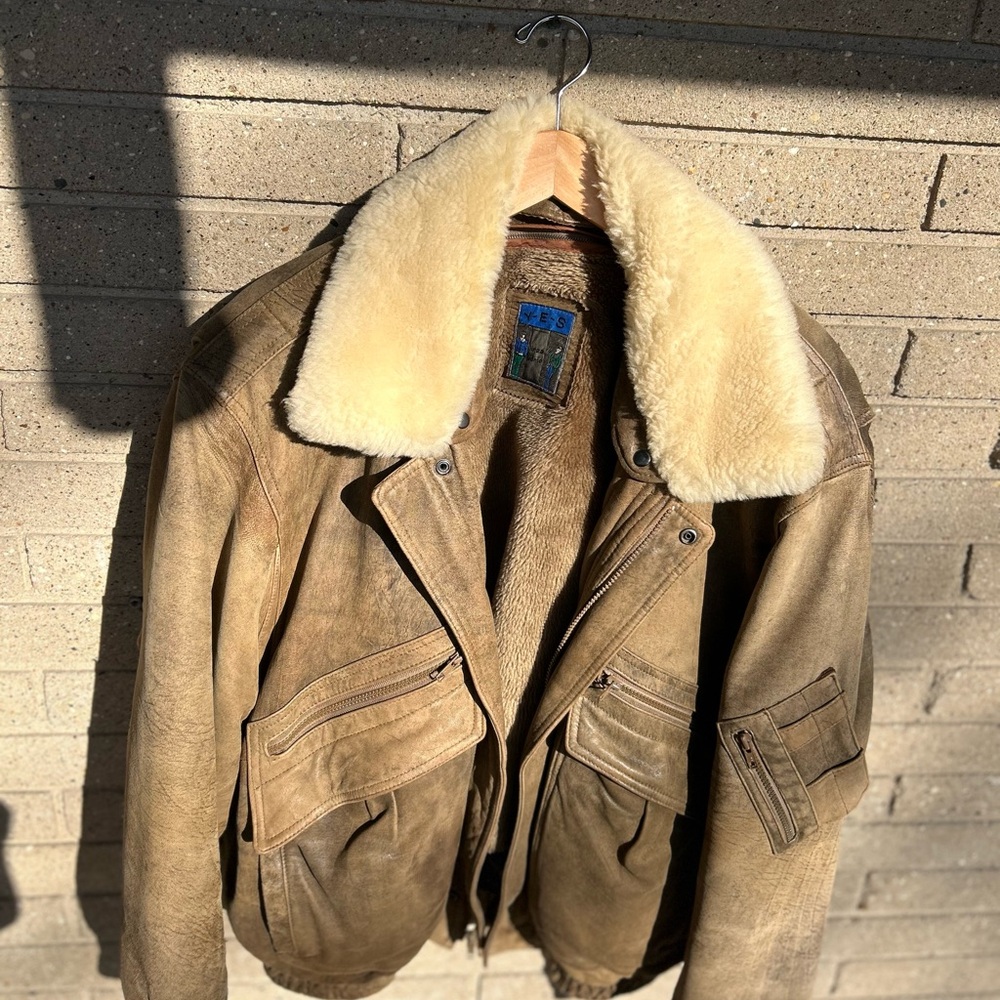 YesStyle Tan Bomber Jacket with Cream Collar